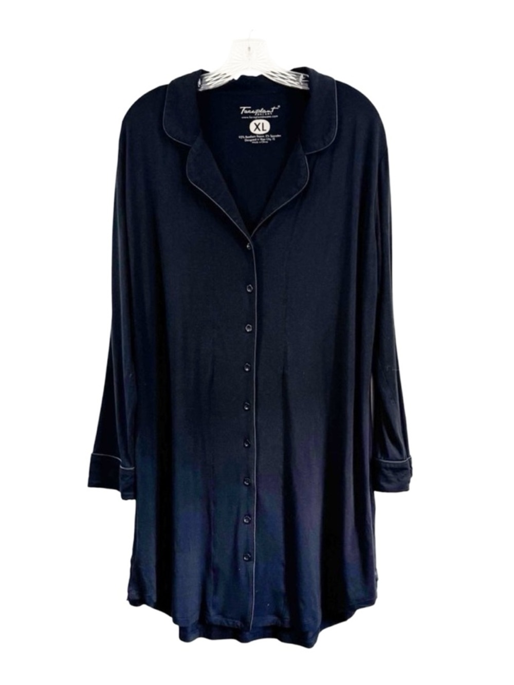 FACEPLANT DREAMS Button Long Sleeve Lounge Night Shirt Stretch Bamboo Black XL